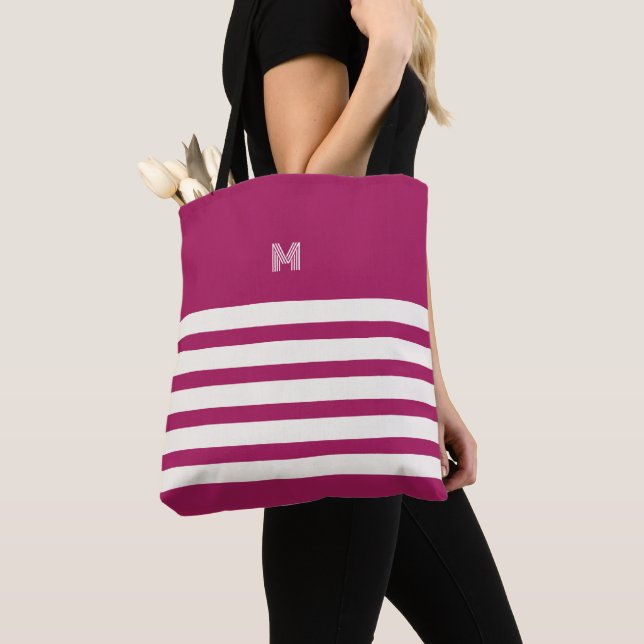 Monogrammad | Chic Rand Berry Tote Bag Tygkasse (Närbild)