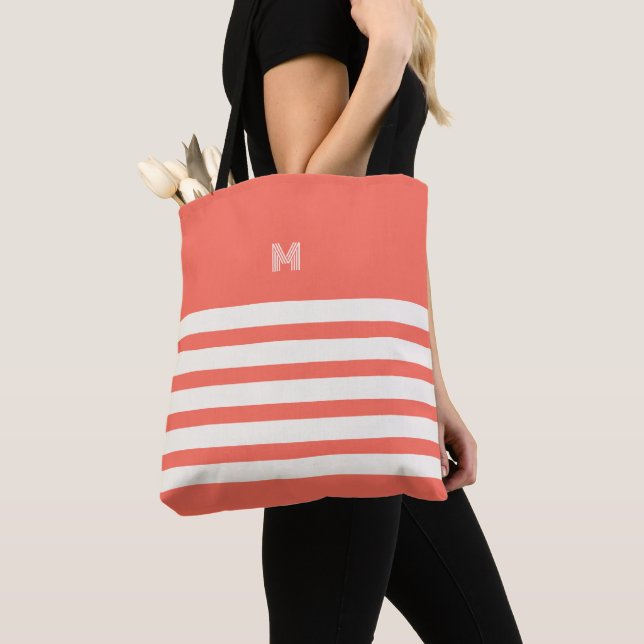 Monogrammad | Chic Rand Coral Tote Bag Tygkasse (Närbild)