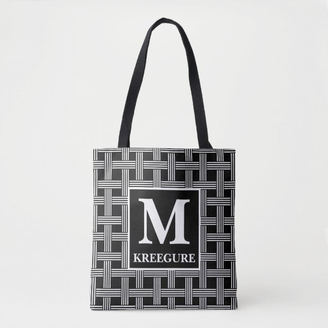 Monogrammad Classic Serif BW Loose Weave Tygkasse (Framsida)