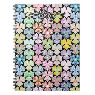 Monogrammad Colorful Boho Mandala Mönster Add Namn Anteckningsbok