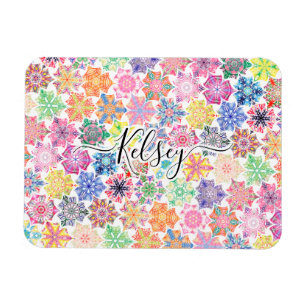 Monogrammad Colorful Boho Mandala Mönster Add Namn Magnet
