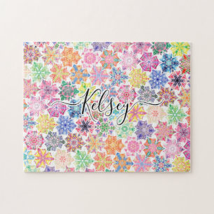 Monogrammad Colorful Boho Mandala Mönster Add Namn Pussel