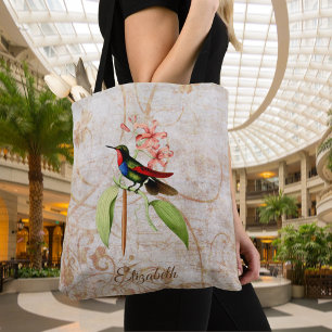 Monogrammad Colorful Hummingbird Tote Bag Tygkasse