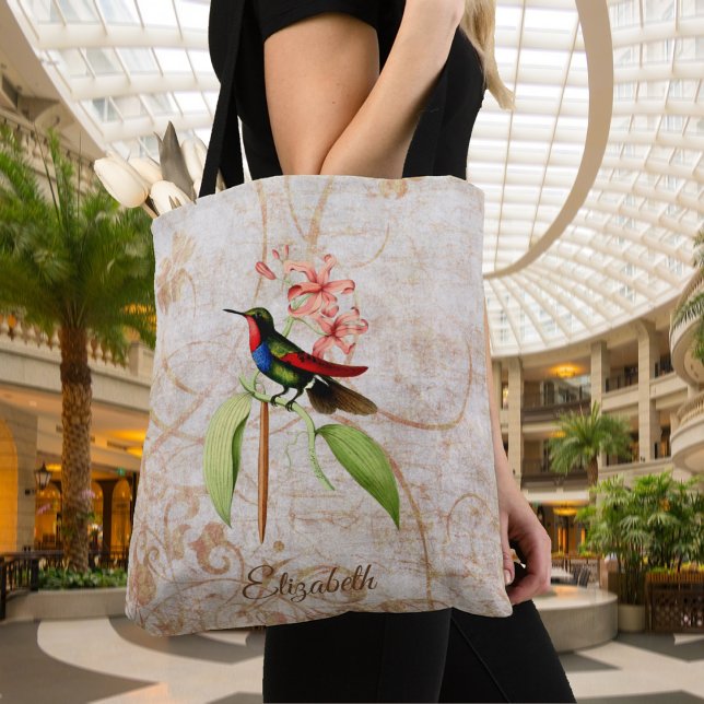 Monogrammad Colorful Hummingbird Tote Bag Tygkasse (Skapare uppladdad)