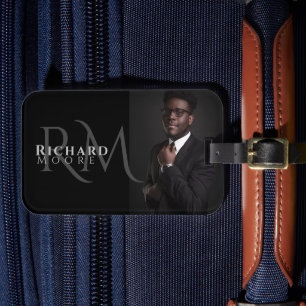 Monogrammad coola Modern Black and White Photo Bagagebricka