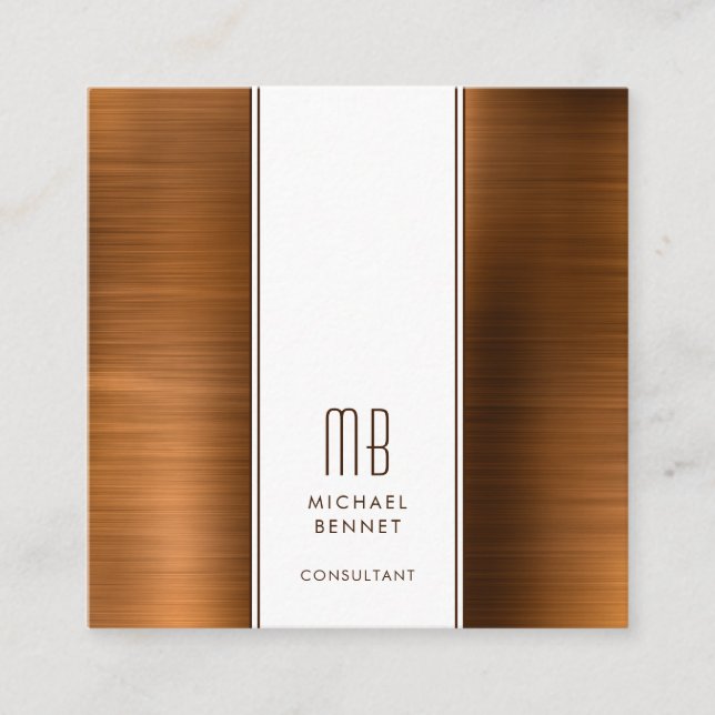 Monogrammad Copper Brown Metallic Foil Consultant Fyrkantigt Visitkort (Framsida)