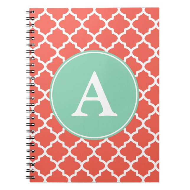 Monogrammad Coral Mint-anteckningsbok Anteckningsbok (Framsidan)