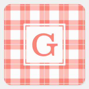 Monogrammad Coral Orange och White Play Mönster Fyrkantigt Klistermärke