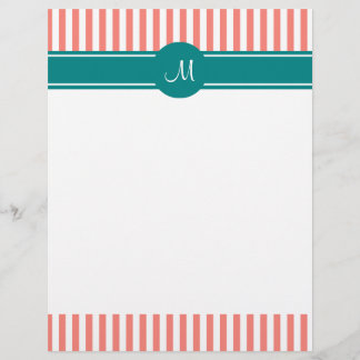Monogrammad Coral Rosa and White Rand med Teal