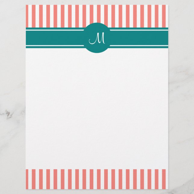Monogrammad Coral Rosa and White Rand med Teal (Framsida)