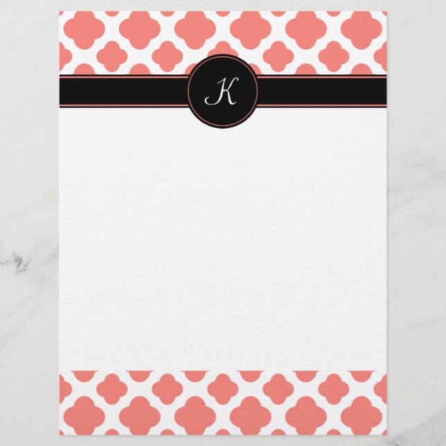 Monogrammad Coral Rosa Quatrefoil Mönster (Framsida)