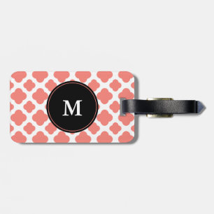 Monogrammad Coral Rosa Quatrefoil Mönster Bagagebricka