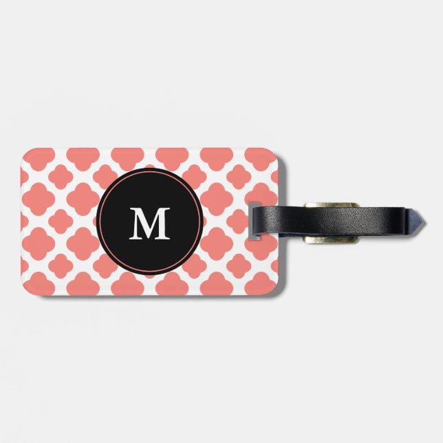Monogrammad Coral Rosa Quatrefoil Mönster Bagagebricka (Baksida Vågrät)