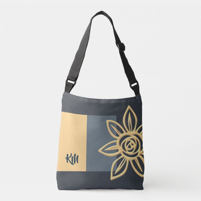 Monogrammad Crossbody Bag med stor Gult Flower Axelväska (Framsida)