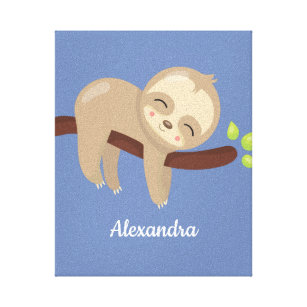 Monogrammad Cute Baby Sloth på Träd Nursery Canvastryck