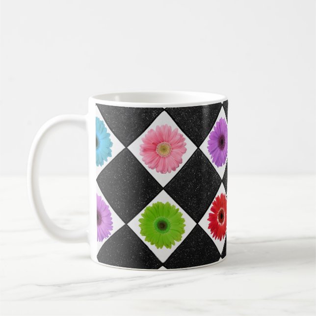 Monogrammad Cute Colorful Daisy Kaffemugg (Vänster)