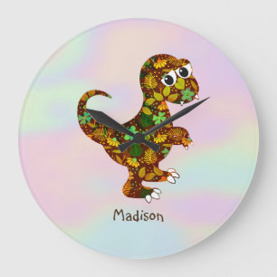 Monogrammad Cute Dinosaur Stor Klocka