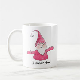 Monogrammad Cute Gnome Rosa och vit jul Kaffemugg