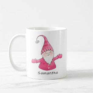 Monogrammad Cute Gnome Rosa och vit jul Kaffemugg