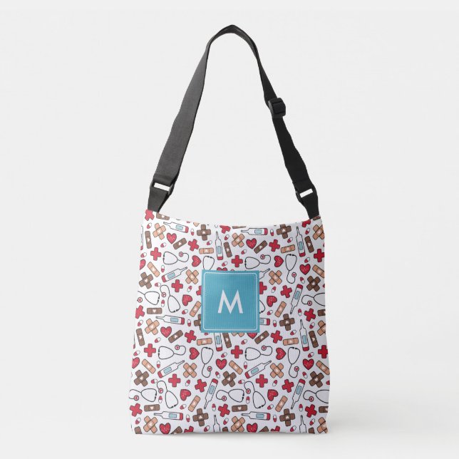 Monogrammad Cute Medical Mönster Nurse Axelväska (Framsida)