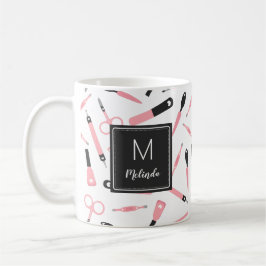 Monogrammad Cute Rosa Manicurist Verktyg Mönster Kaffemugg