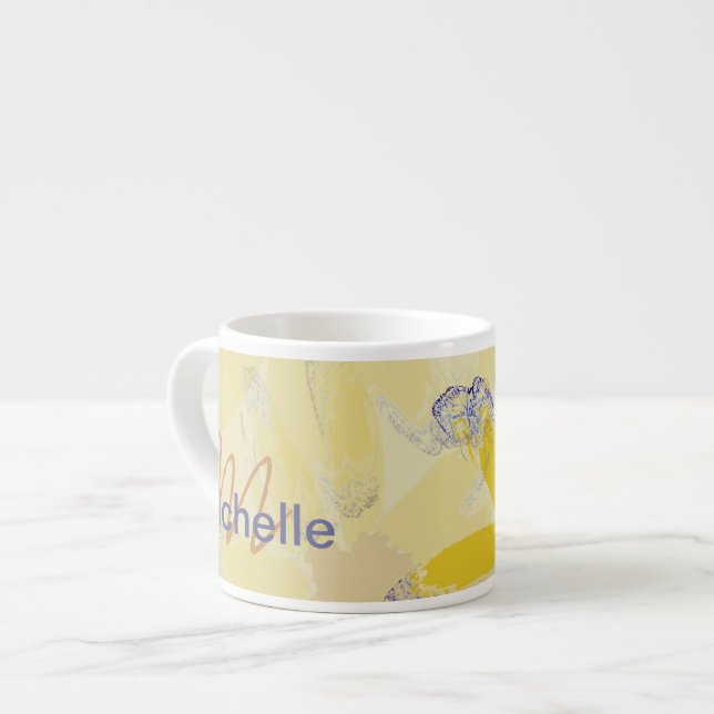 Monogrammad Daisy för Retro-Gult Espressomugg (Framsida vänster)