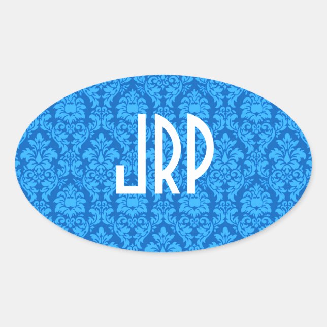 Monogrammad Damask Ovalt Klistermärke (Framsida)