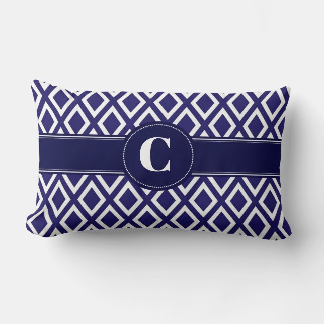 Monogrammad Diamond Mönster Lumbar Pillow Lumbarkudde (Framsida)