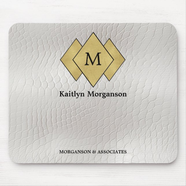 Monogrammad Elegant av vit läder i klass Musmatta (Framsidan)