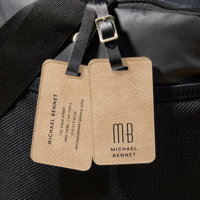 Monogrammad Elegant Beige Bagagebricka (Monogrammed Elegant Beige Luggage Tag)