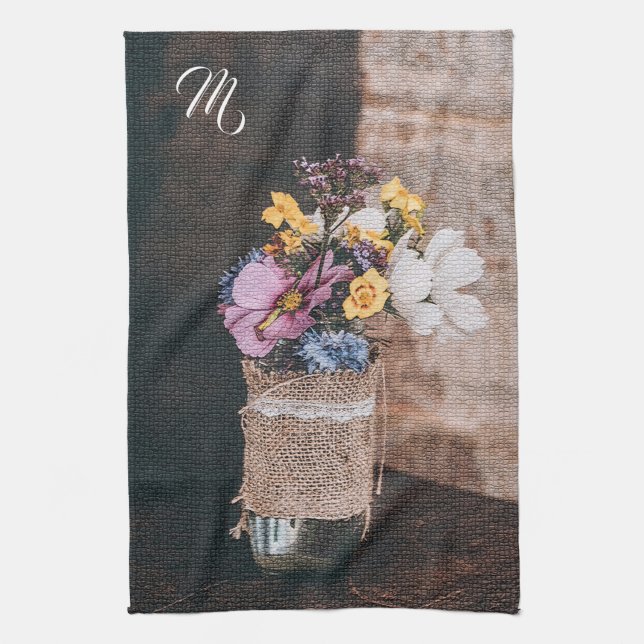 Monogrammad elegant Blommigt Kökshandduk (Vertikal)