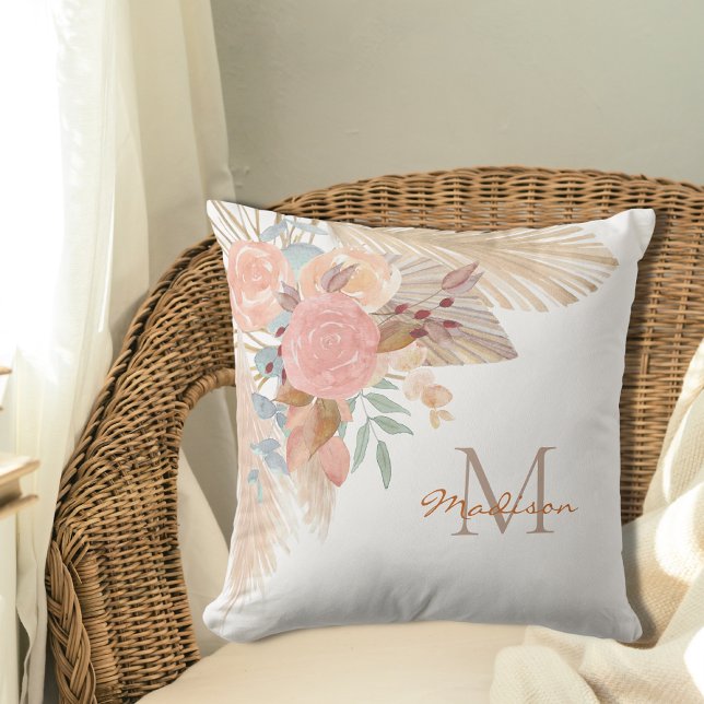 Monogrammad elegant Blommigt Kudde (Skapare uppladdad)