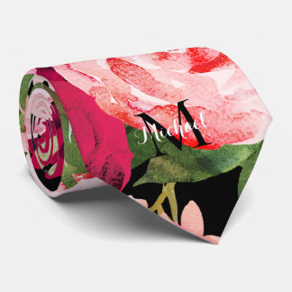 Monogrammad elegant blommigt Rosa Black Slips