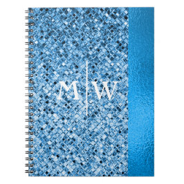 Monogrammad Elegant Blue Glitter look Luxury Anteckningsbok