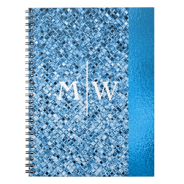 Monogrammad Elegant Blue Glitter look Luxury Anteckningsbok (Framsidan)