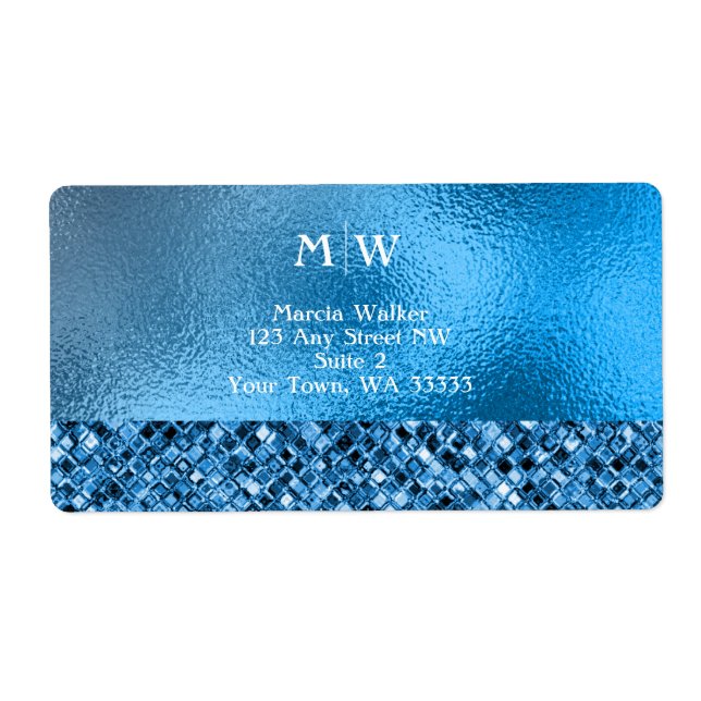 Monogrammad Elegant Blue Gnistra Glitter Luxury Fraktsedel (Framsidan)