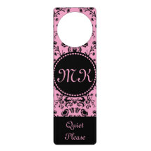 Monogrammad Elegant Classy Rosa Black Damask Girly
