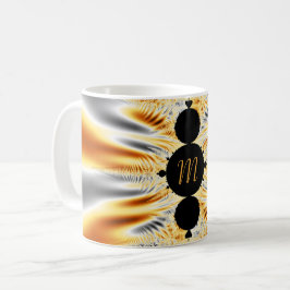 Monogrammad Elegant Golden Orange & Silver Fractal Kaffemugg