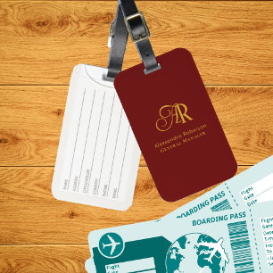 Monogrammad elegant Guld & Red Vin Bagagebricka