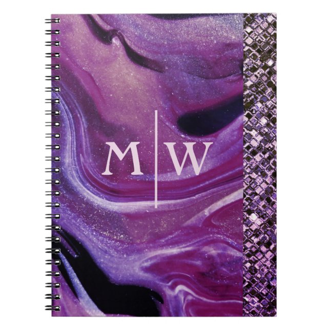 Monogrammad Elegant Lila Marble Glitter Luxury Anteckningsbok (Framsidan)