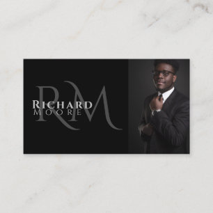 Monogrammad elegant Modern Black and White Photo Visitkort