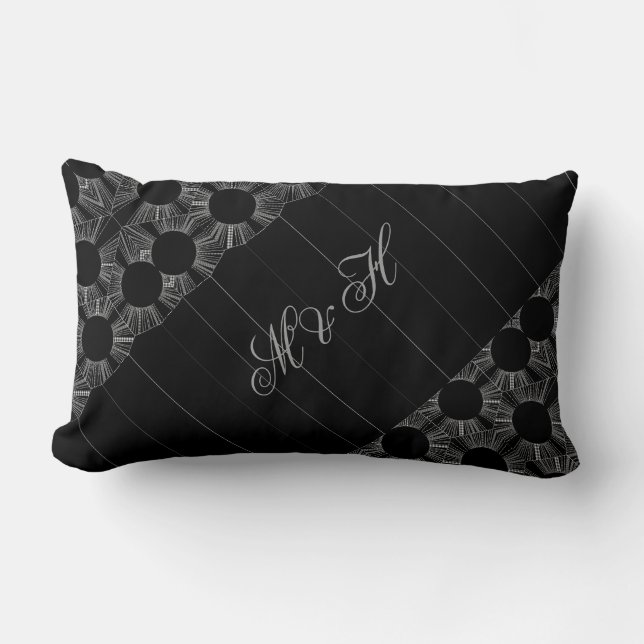 Monogrammad Elegant, Modern Geometric Black, Vit Lumbarkudde (Framsida)