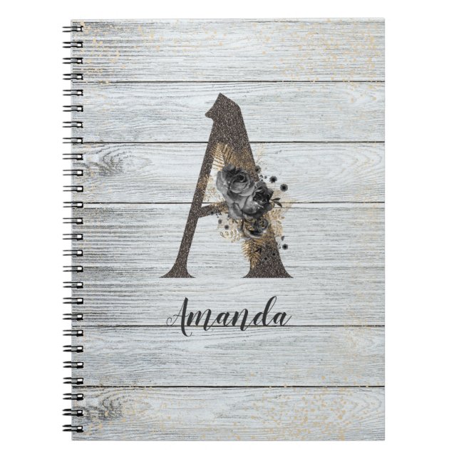 Monogrammad Elegant Modern Goth Black Ro A - bärba Anteckningsbok (Framsidan)