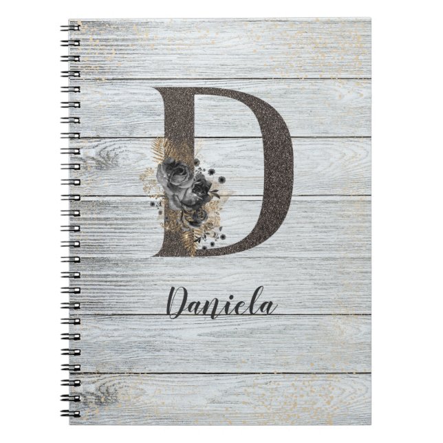 Monogrammad Elegant Modern Goth Black Ro D Anteckningsbok (Framsidan)