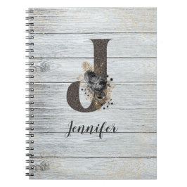 Monogrammad Elegant Modern Goth Black Ro J Anteckningsbok