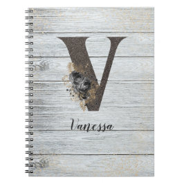 Monogrammad Elegant Modern Goth Black Ro V Anteckningsbok