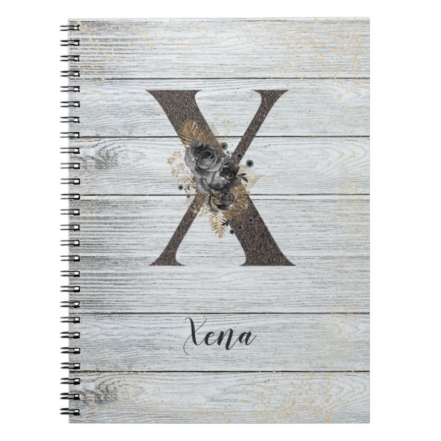 Monogrammad Elegant Modern Goth Black Ro X - bärba Anteckningsbok (Framsidan)