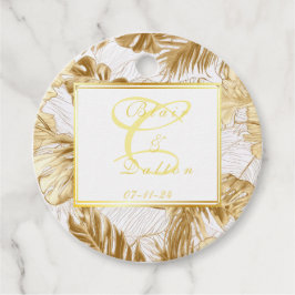 Monogrammad Elegant Monstera Gilded Guld Bröllop Gåvor Etiketter