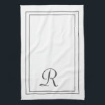 Monogrammad elegant White och Black Monogrammed Kökshandduk<br><div class="desc">Elegant Vit och svart monogrammad kökshandduk</div>