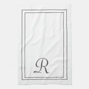 Monogrammad elegant White och Black Monogrammed Kökshandduk